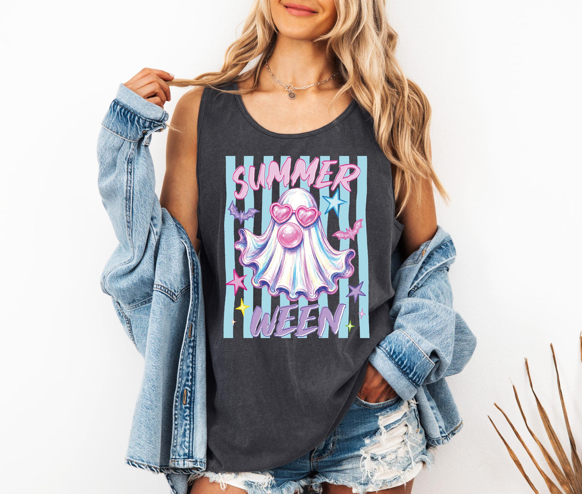 Comfort Colors® Summer Halloween Tank Top, Summer Ghost Shirt, Summer Pumpkin T-Shirt