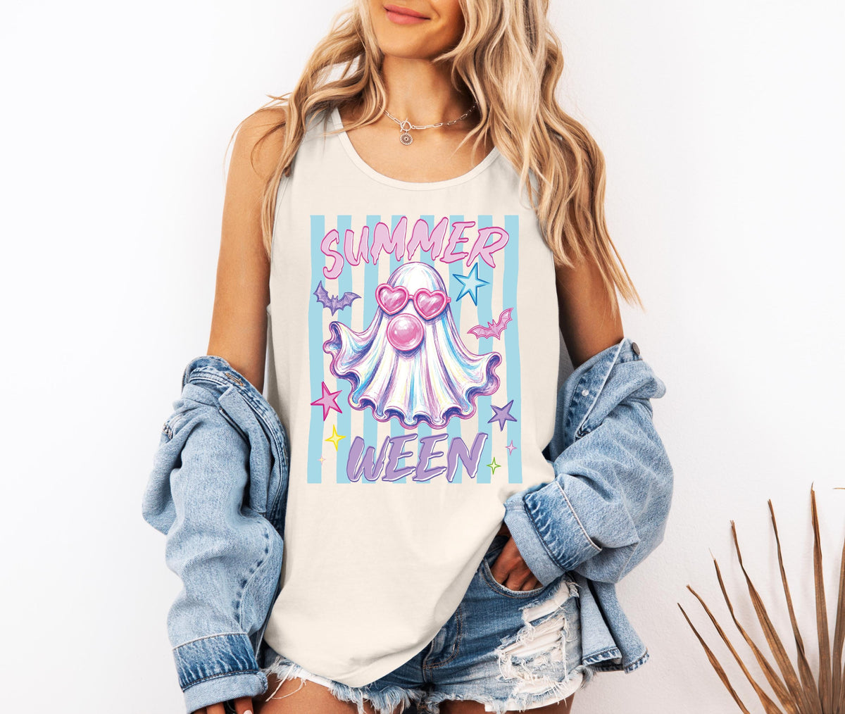Comfort Colors® Summer Halloween Tank Top, Summer Ghost Shirt, Summer Pumpkin T-Shirt