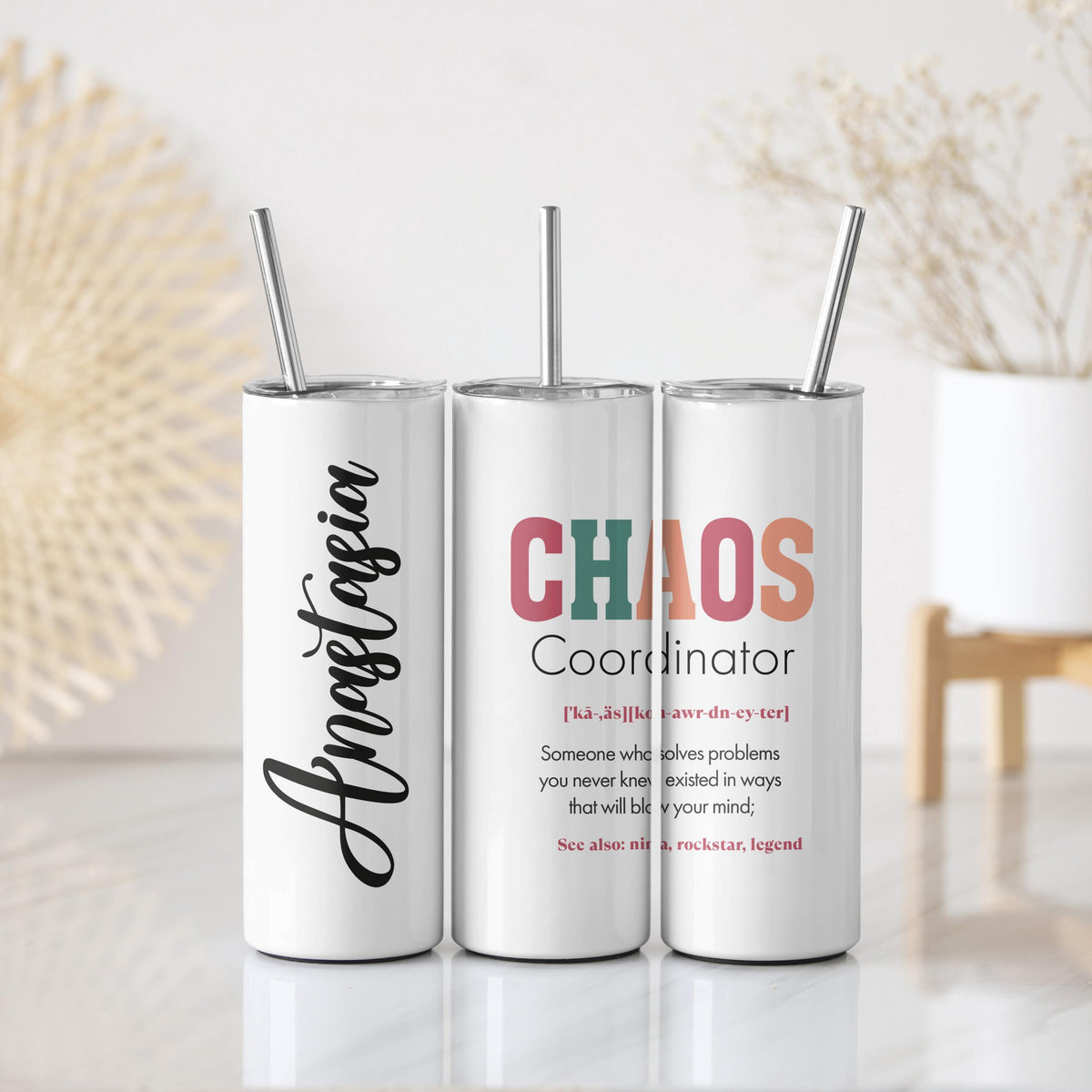 Personalized Chaos Coordinator Coffee Tumbler, Custom Name Work Trip Insulated Cup
