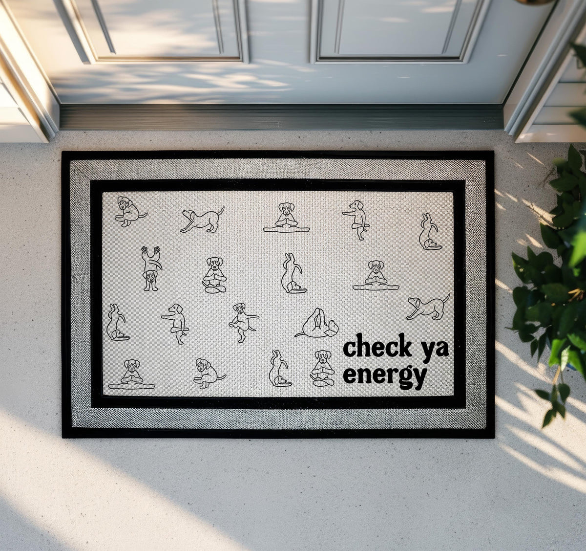 Check Ya Energy Doormat, Funny Dog Yoga Welcome Mat, Cute Outdoor Rug for Dog Lovers, Positive Vibes Housewarming Gift, Pet Owner Present