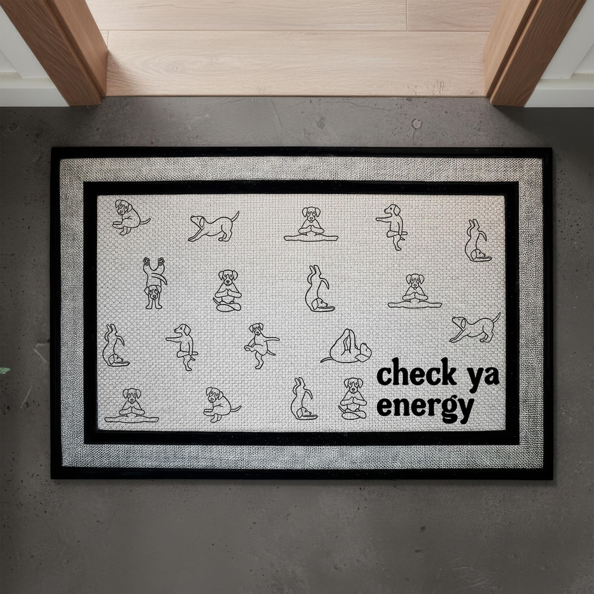 Check Ya Energy Doormat, Funny Dog Yoga Welcome Mat, Cute Outdoor Rug for Dog Lovers, Positive Vibes Housewarming Gift, Pet Owner Present