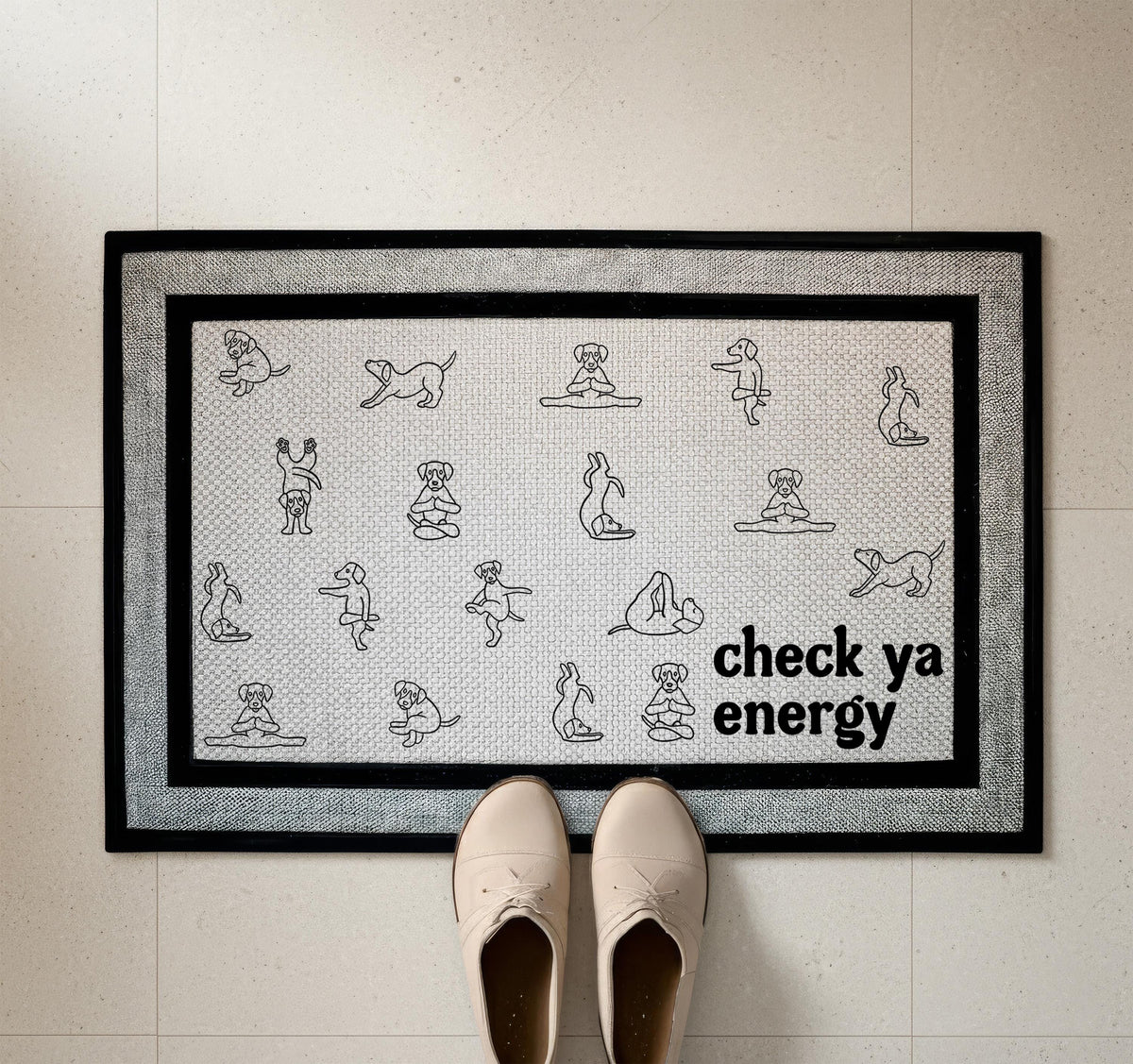 Check Ya Energy Doormat, Funny Dog Yoga Welcome Mat, Cute Outdoor Rug for Dog Lovers, Positive Vibes Housewarming Gift, Pet Owner Present