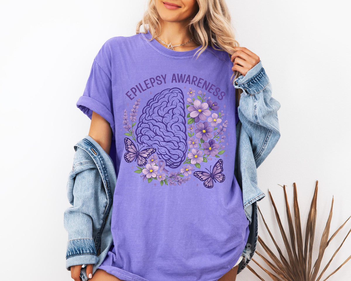 Comfort Colors® Epilepsy Awareness Shirt, Epilepsy Support Tee, Purple Ribbon T-shirts, Epilepsy Fight Tees