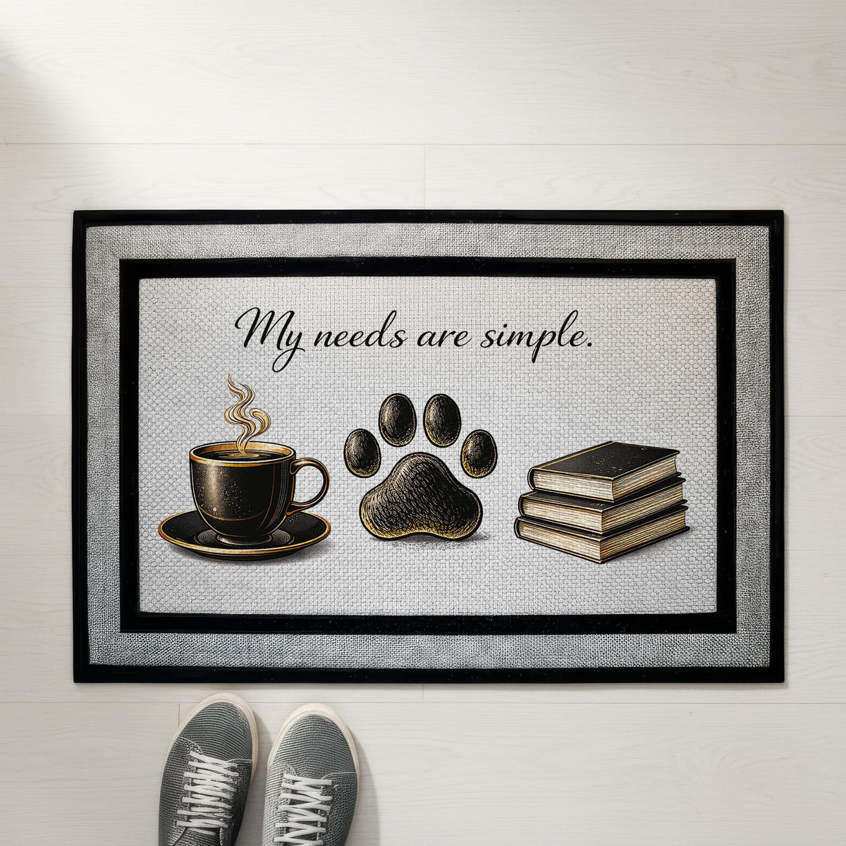 My Needs Are Simple Doormat, Coffee Books Dogs Welcome Mat, Pet Lover Door Mat, Funny Front Porch Mat, Cute Bookworm Gift, New Home Decor