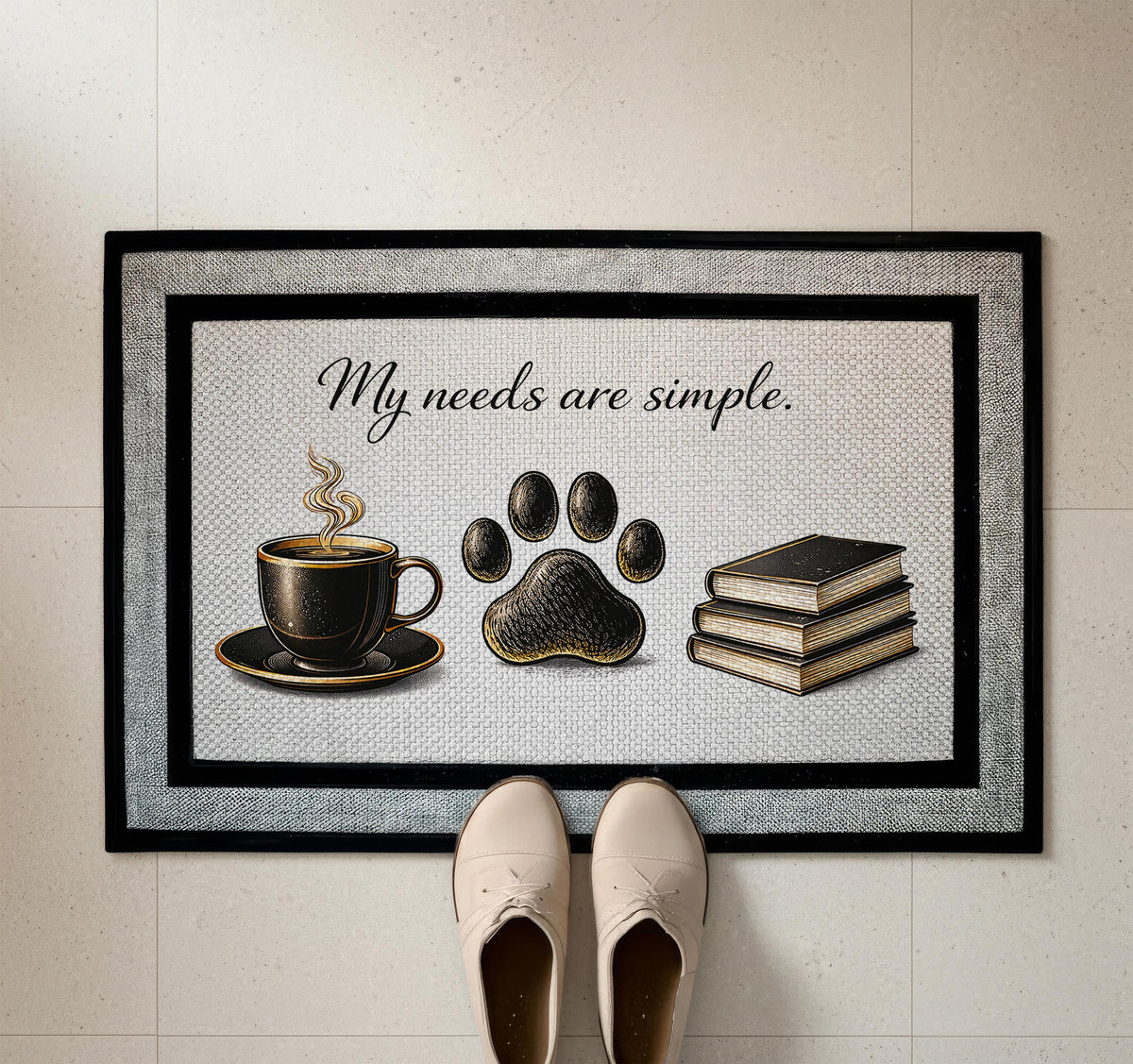 My Needs Are Simple Doormat, Coffee Books Dogs Welcome Mat, Pet Lover Door Mat, Funny Front Porch Mat, Cute Bookworm Gift, New Home Decor