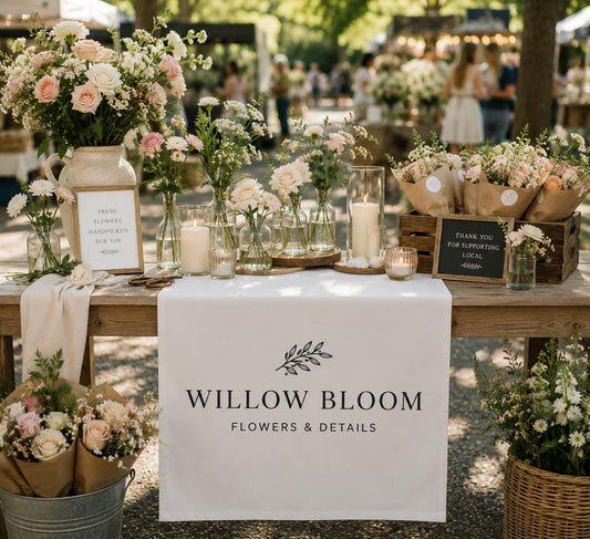 Custom Logo Vinyl Table Runner, Personalized Vendor Booth Banner for Markets