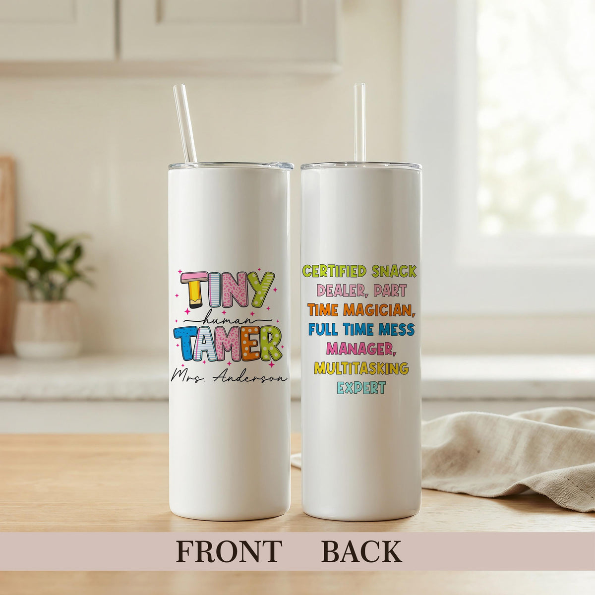 Custom Preschool Teacher Tumbler, Tiny Human Tamer Drinkware, Personalized Teacher Gift