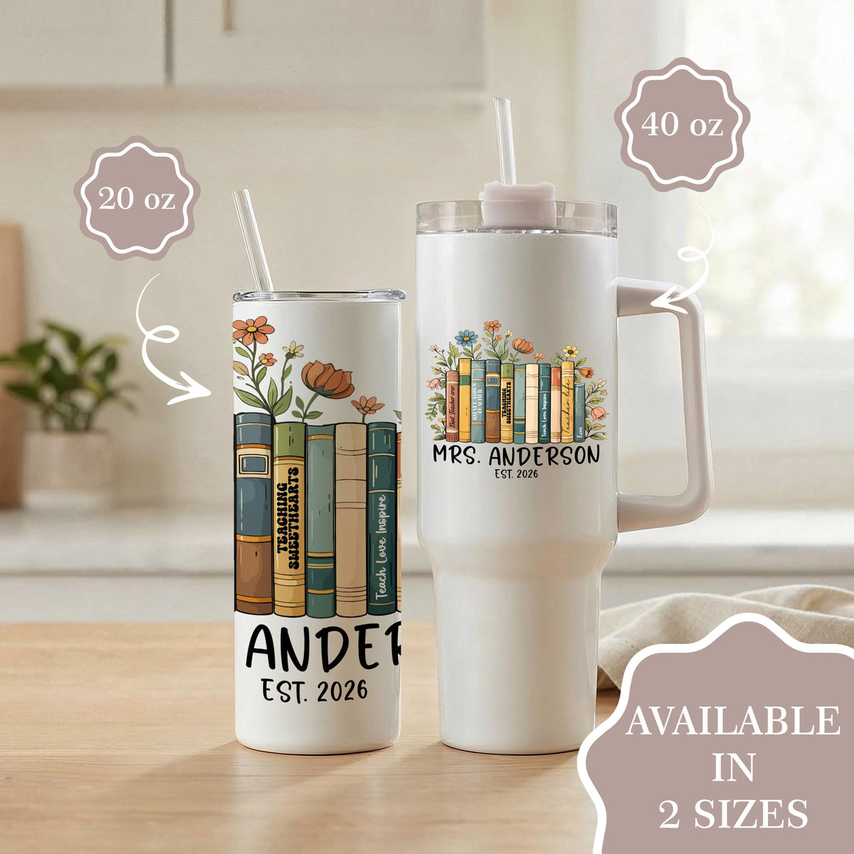 Personalized Book Lover Tumbler, Custom Floral Reading Mug, Librarian Drinkware