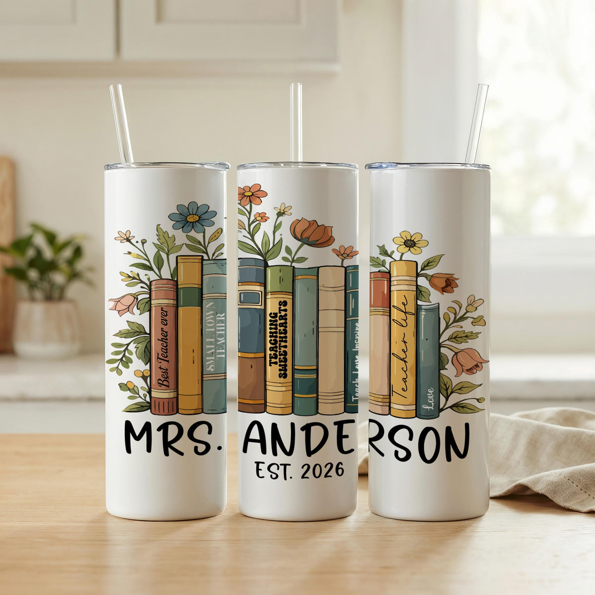 Personalized Book Lover Tumbler, Custom Floral Reading Mug, Librarian Drinkware