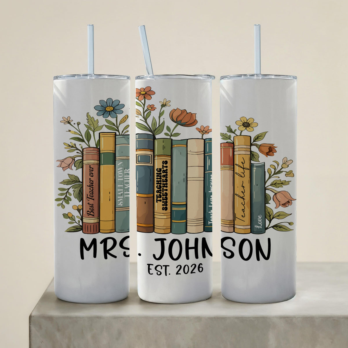 Personalized Book Lover Tumbler, Custom Floral Reading Mug, Librarian Drinkware