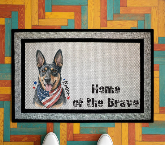 Custom Pet Photo 4th of July Doormat, Patriotic Dog Cat Welcome Mat, American Flag Bandana and Pet Name Housewarming Gift, Summer Porch Decor