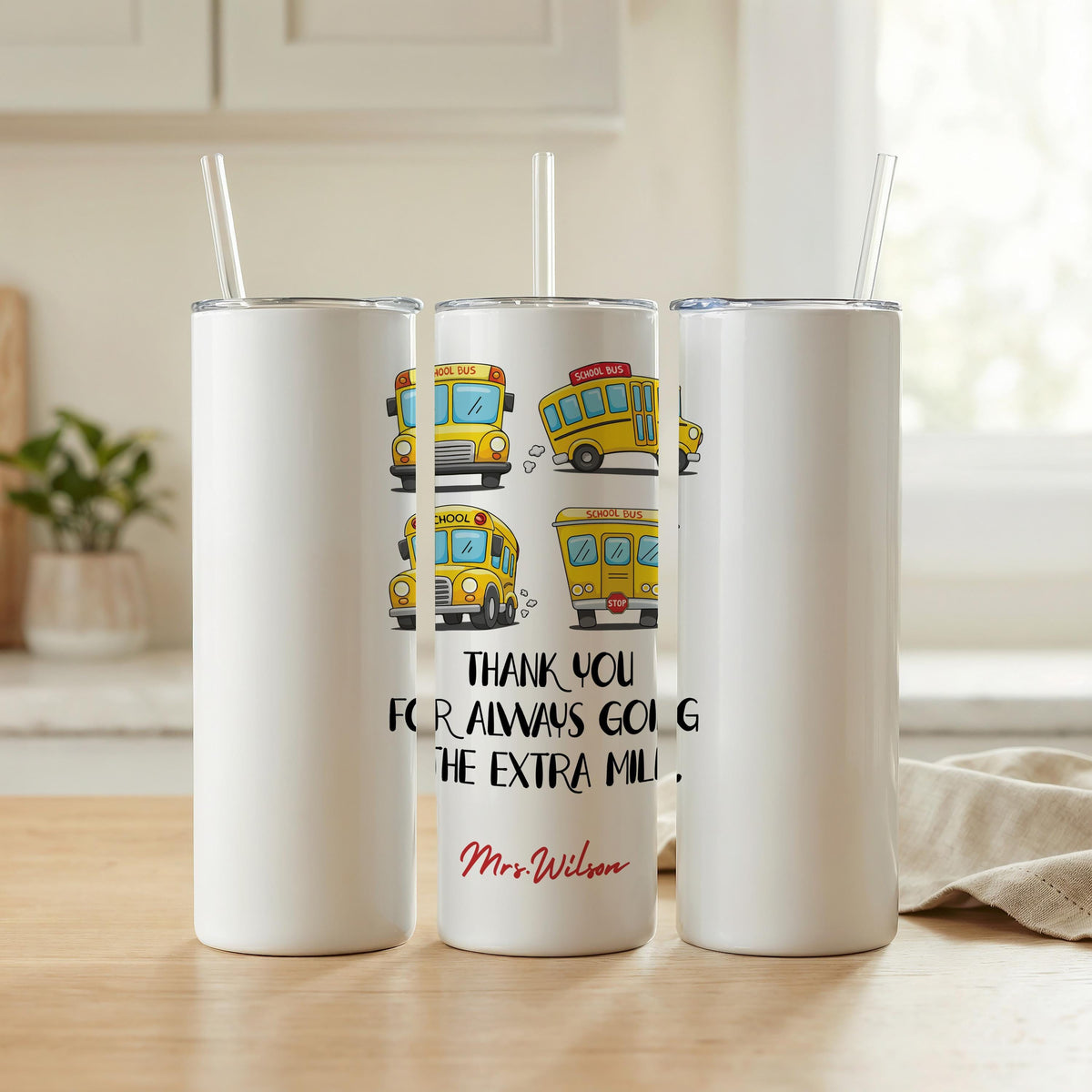 Personalized School Bus Driver Tumbler, Custom Name Water Bottle, Back to School Gift