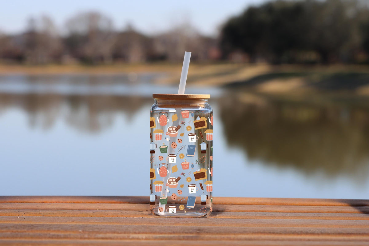 Personalized Book Lover Glass Tumbler: Engraved Bamboo Lid, Straw & Custom Name
