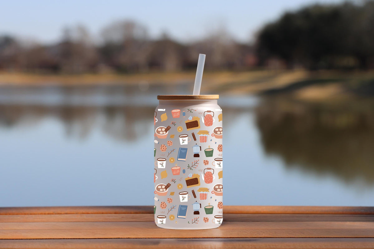 Personalized Book Lover Glass Tumbler: Engraved Bamboo Lid, Straw & Custom Name