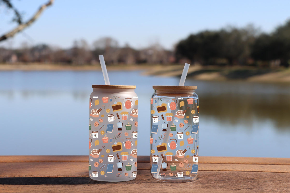 Personalized Book Lover Glass Tumbler: Engraved Bamboo Lid, Straw & Custom Name