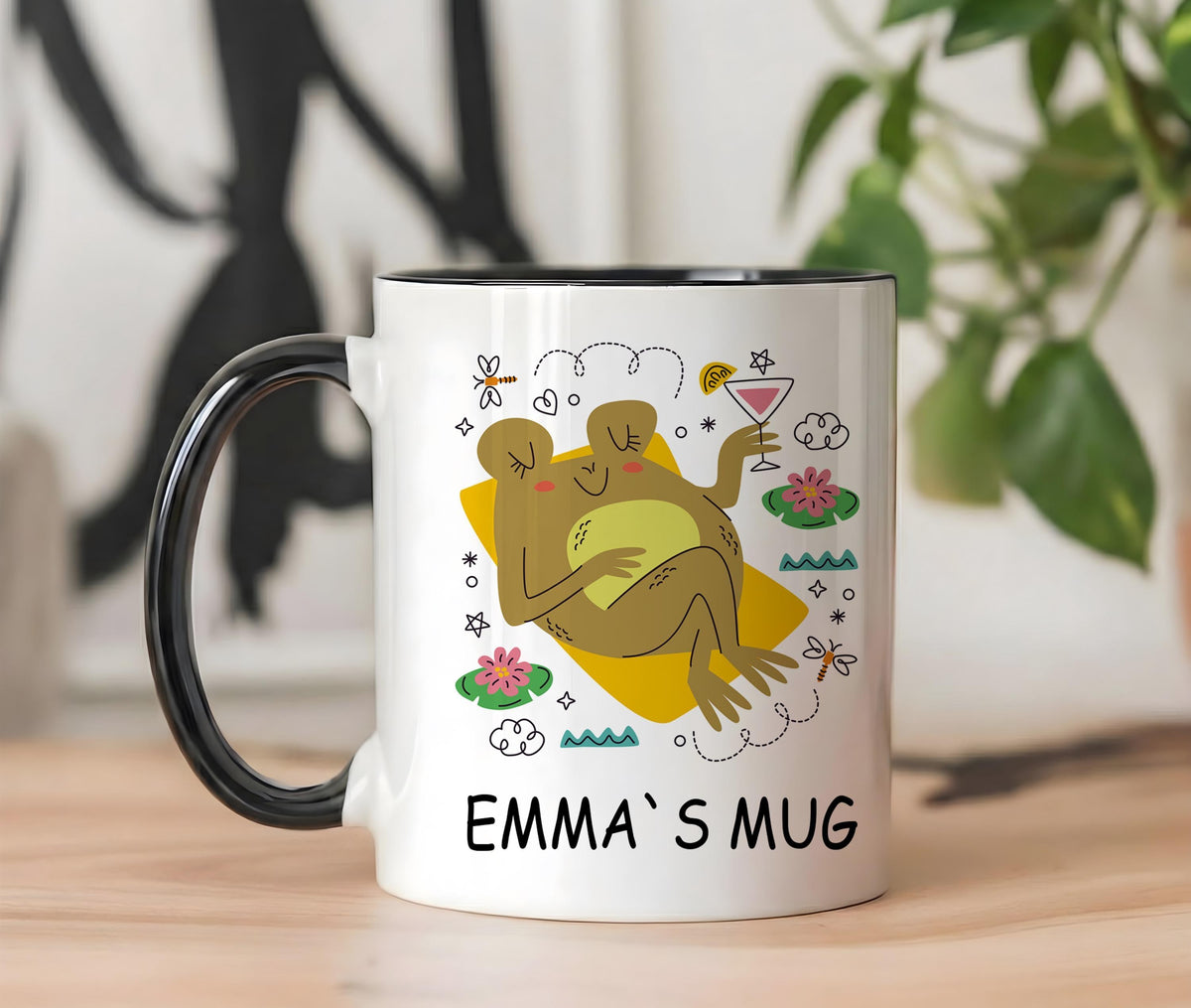Personalized Kawaii Frog Ceramic Mug, Zen Lotus Yoga Mug