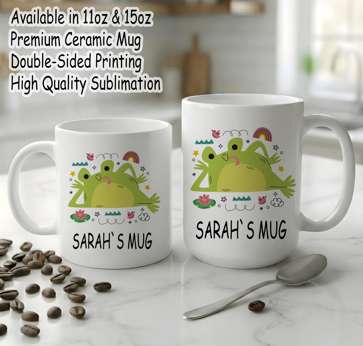 Personalized Kawaii Frog Ceramic Mug, Zen Lotus Yoga Mug