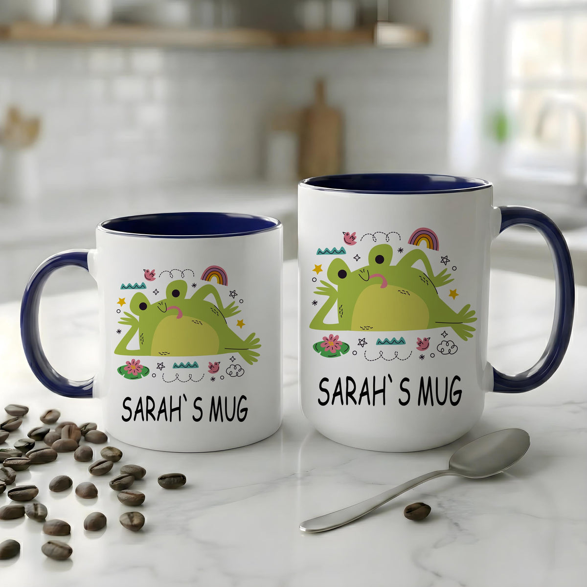 Personalized Kawaii Frog Ceramic Mug, Zen Lotus Yoga Mug