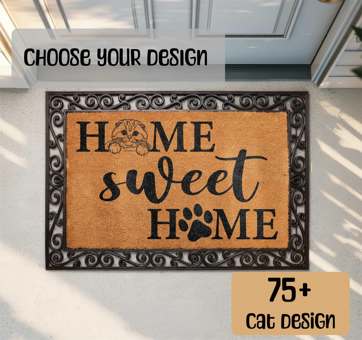 Custom Line Art Cat Home Sweet Home Doormat, Cats Lover Welcome Mat, Pet Owner Housewarming Gift, Front Porch Coir Rug, Home Entrance Decor
