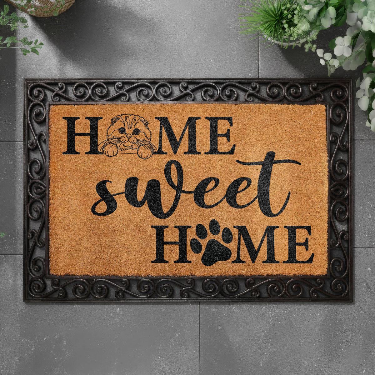 Custom Line Art Cat Home Sweet Home Doormat, Cats Lover Welcome Mat, Pet Owner Housewarming Gift, Front Porch Coir Rug, Home Entrance Decor