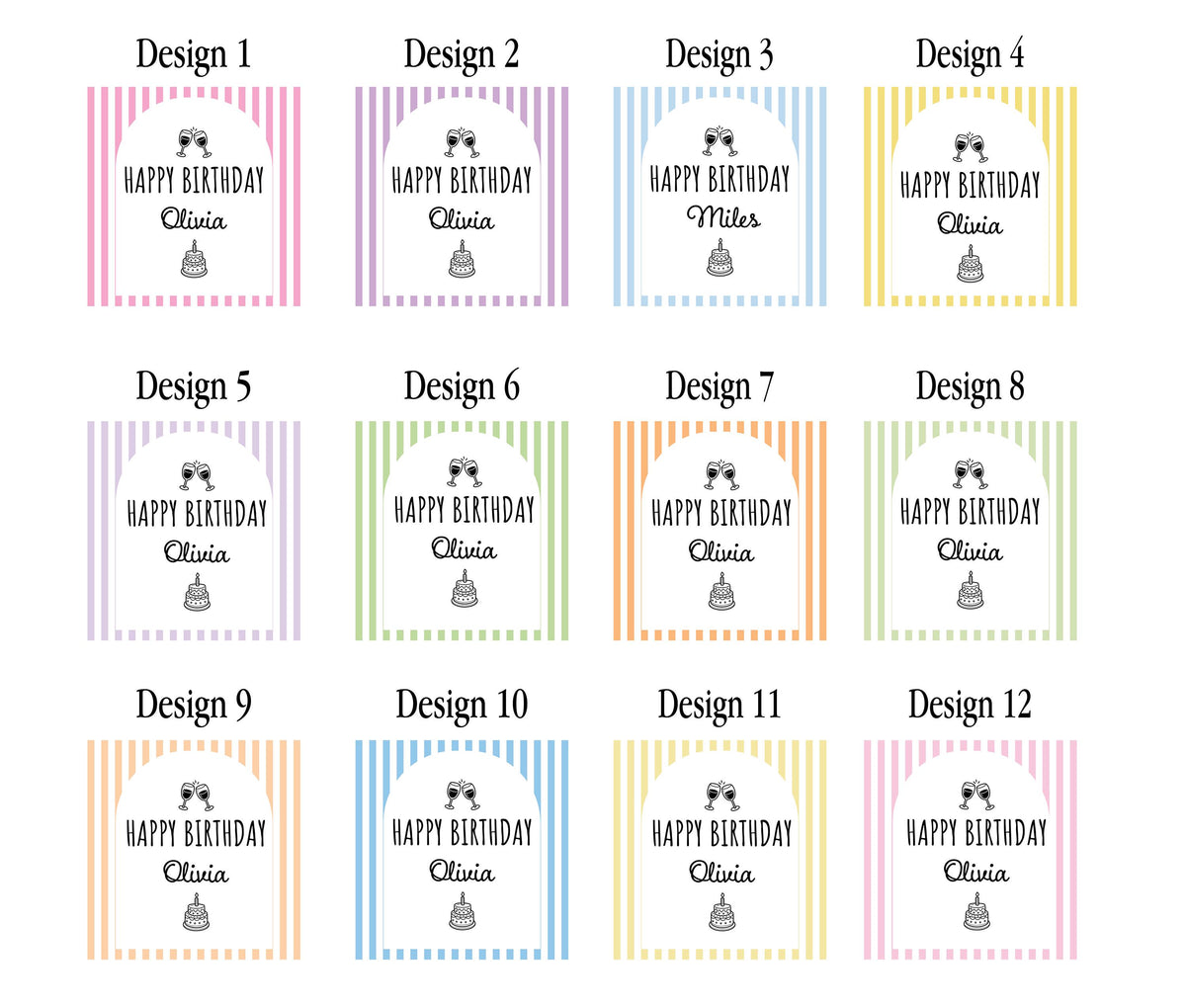 Custom Birthday Banner, Personalized Party Backdrop, Striped Champagne Glass Decor