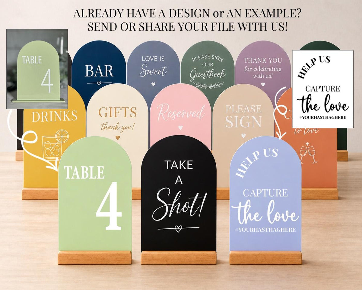 Custom Acrylic Wedding Table Sign, Personalized Check-in Signage, Send Design