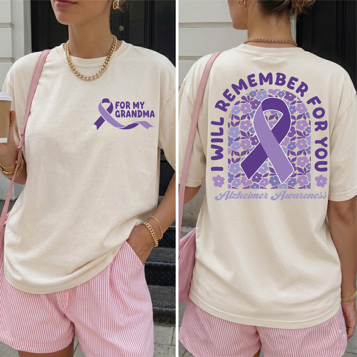 Comfort Colors® Personalized Alzheimer Support Shirt, Purple Ribbon Awareness Shirt, Floral Dementia Team T-Shirt
