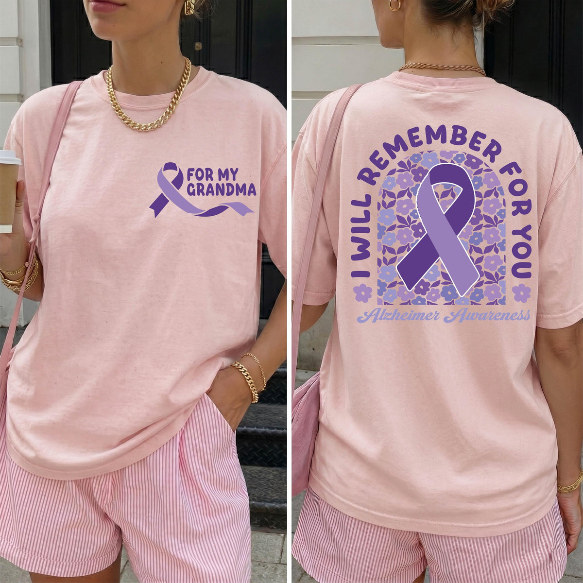 Comfort Colors® Personalized Alzheimer Support Shirt, Purple Ribbon Awareness Shirt, Floral Dementia Team T-Shirt
