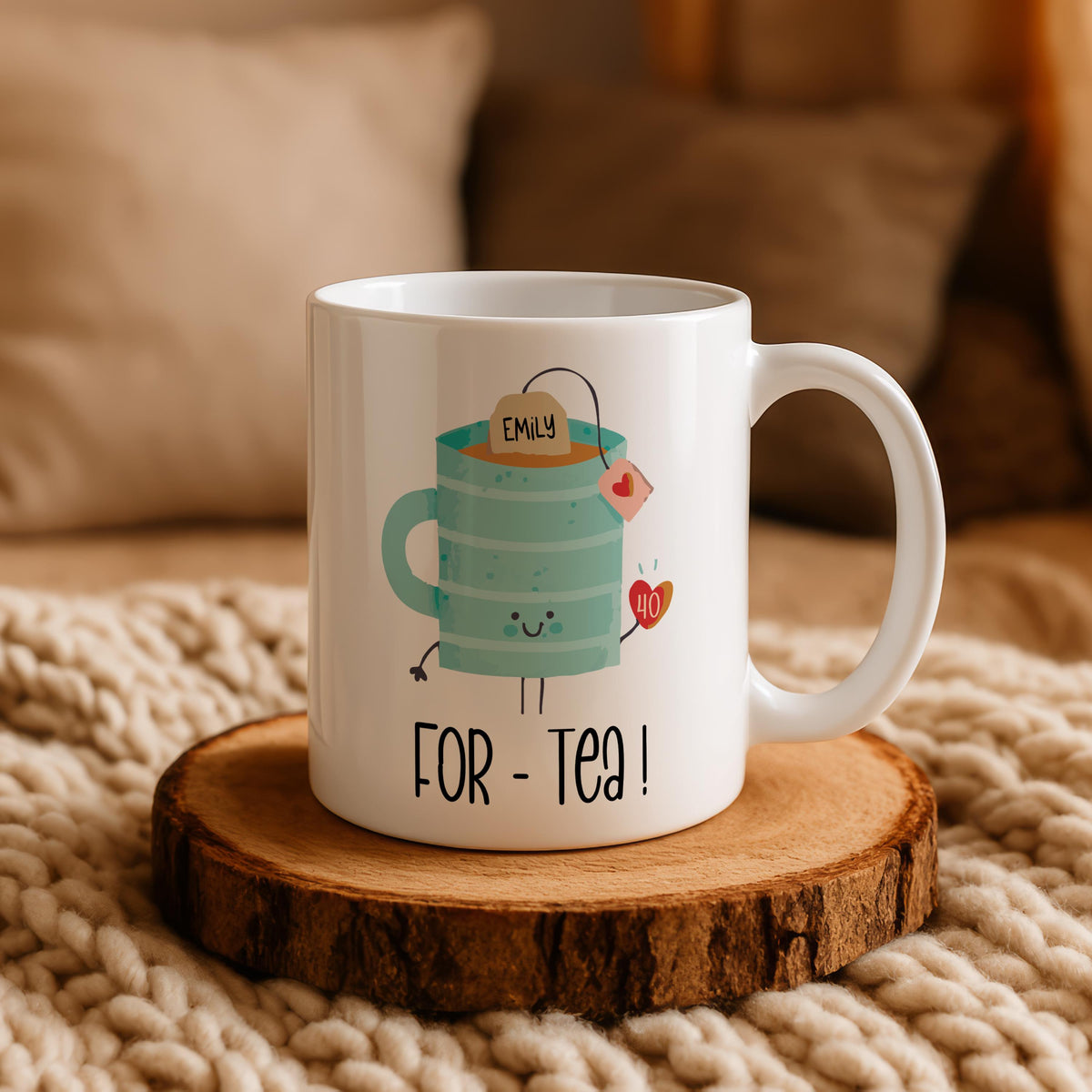 Personalized For-Tea Ceramic Mug, 40th Birthday Gift For Her, Birthday Pun Pottery Tea Cup