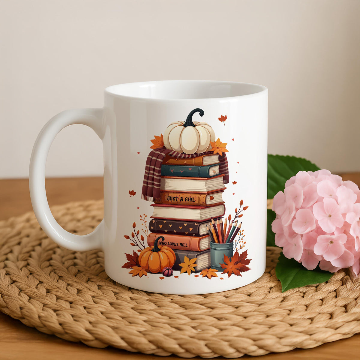 Just A Girl Who Loves Fall Ceramic Mug, Cozy Fall Theme Bookworm Gift