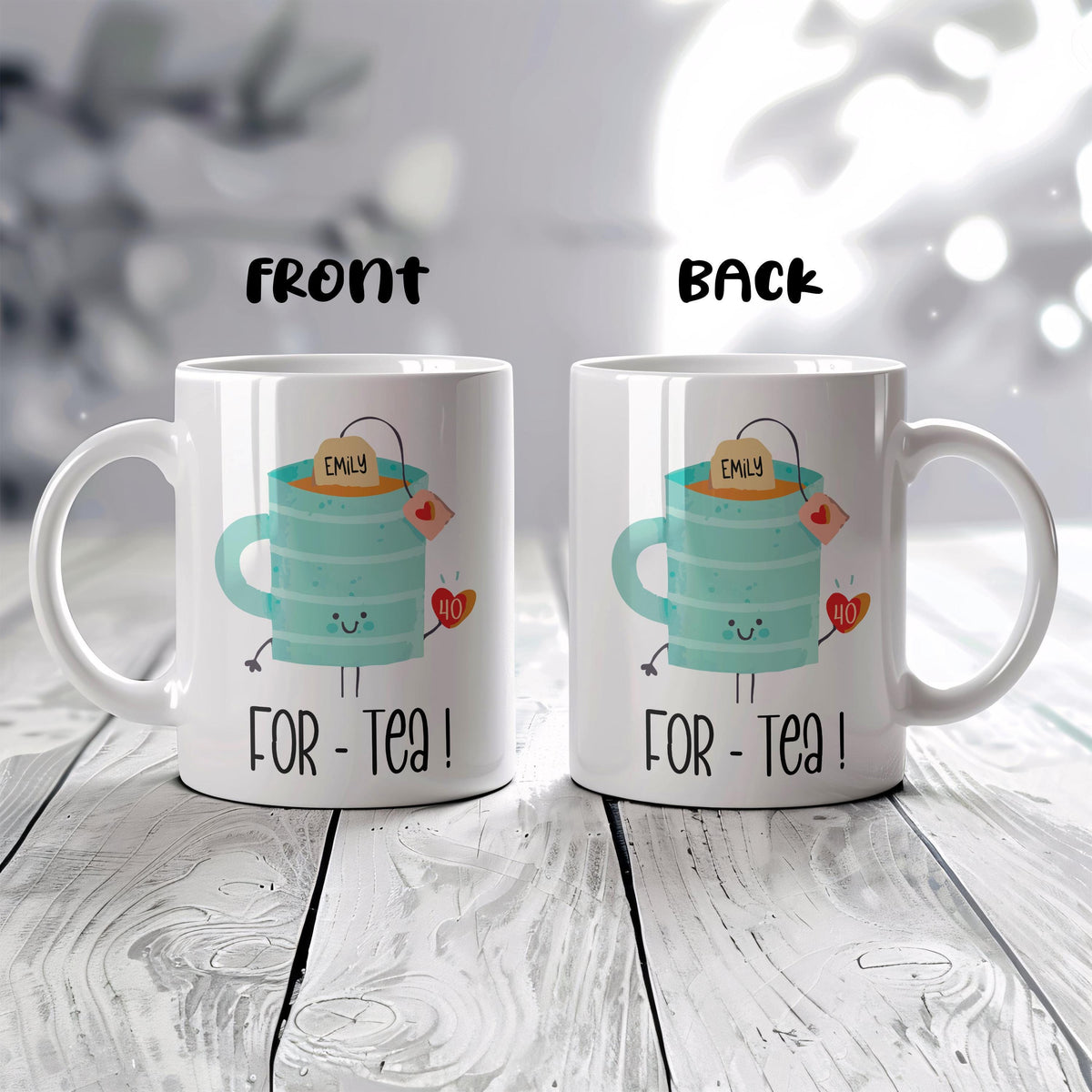 Personalized For-Tea Ceramic Mug, 40th Birthday Gift For Her, Birthday Pun Pottery Tea Cup
