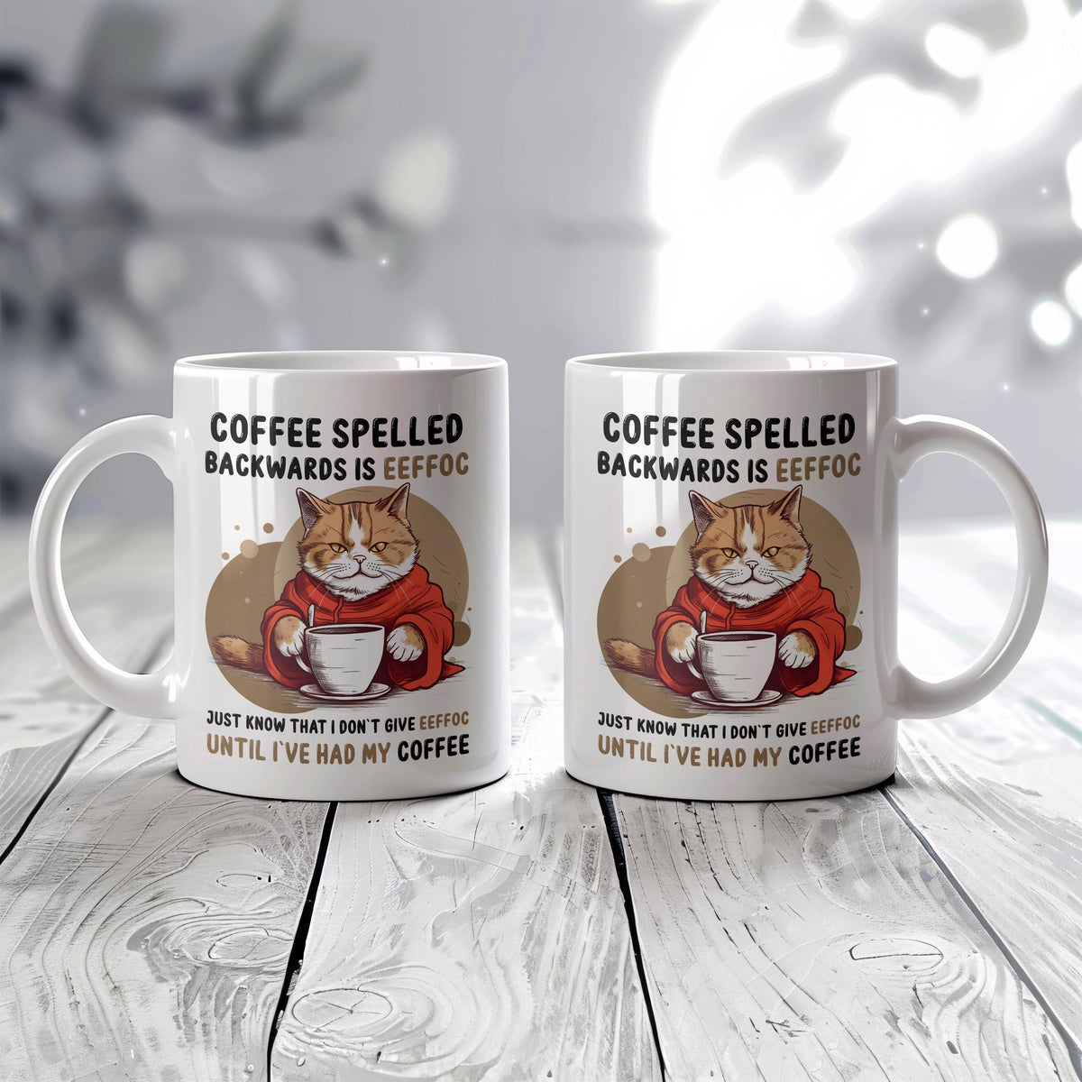 Coffee Spelled Backwards Is Eeffoc Cup, Funny Cat Coffee Mug, Cute Pet Ceramic Cup