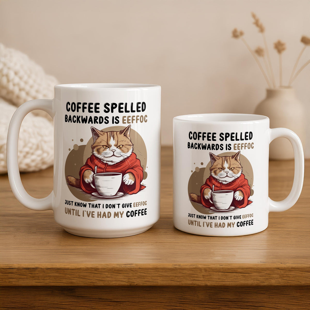 Coffee Spelled Backwards Is Eeffoc Cup, Funny Cat Coffee Mug, Cute Pet Ceramic Cup