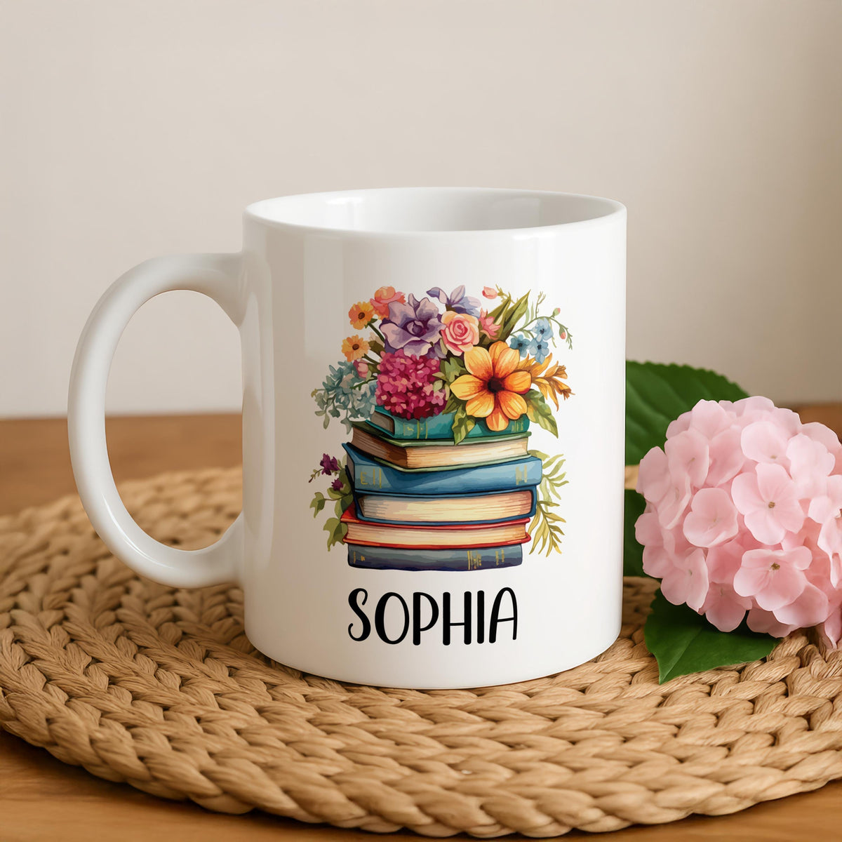 There is No Such Thing As too Many Books Mug, Personalized Floral Book Enthusiast Cup