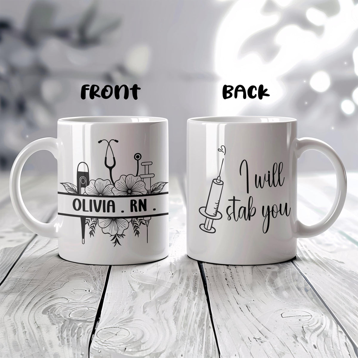 Personalized RN Coffee Mug, Custom Name Ceramic Cup, Funny Medical Mug