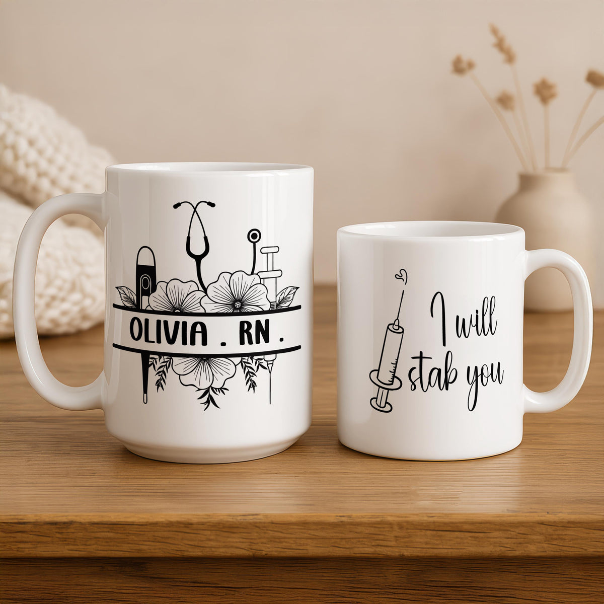 Personalized RN Coffee Mug, Custom Name Ceramic Cup, Funny Medical Mug