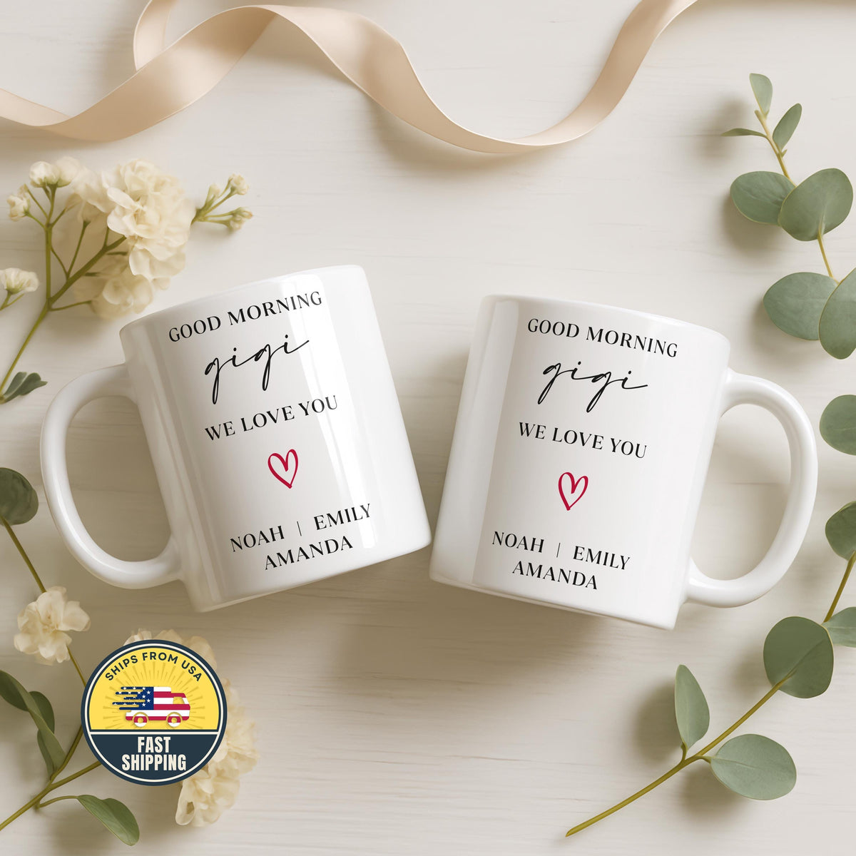 Custom Good Morning Gigi Coffee Mug, We Love You Gigi Mug With Grandchildren Names