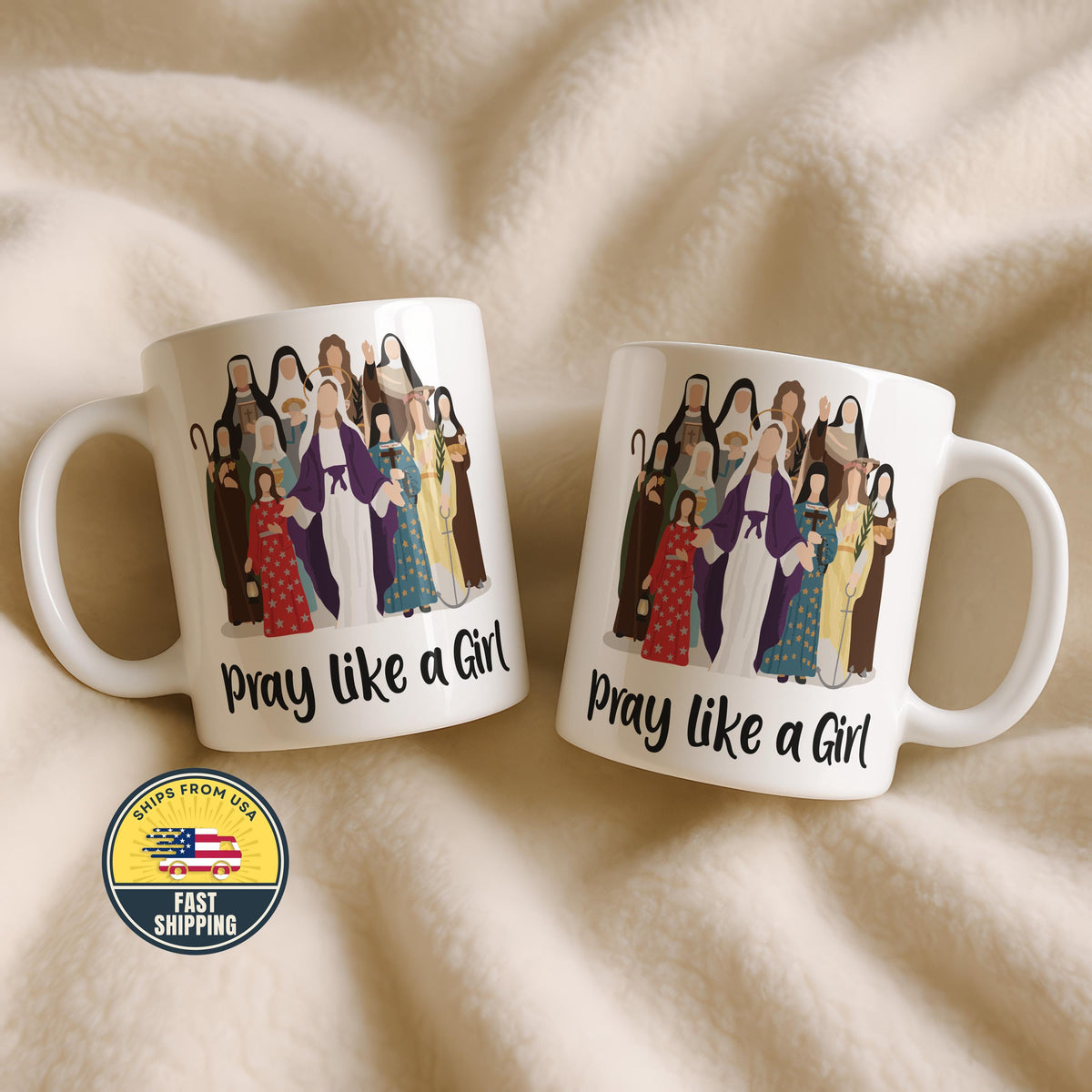 Pray Like A Girl Mug, Catholic Girl Coffee Mug, Religious Gifts for Women