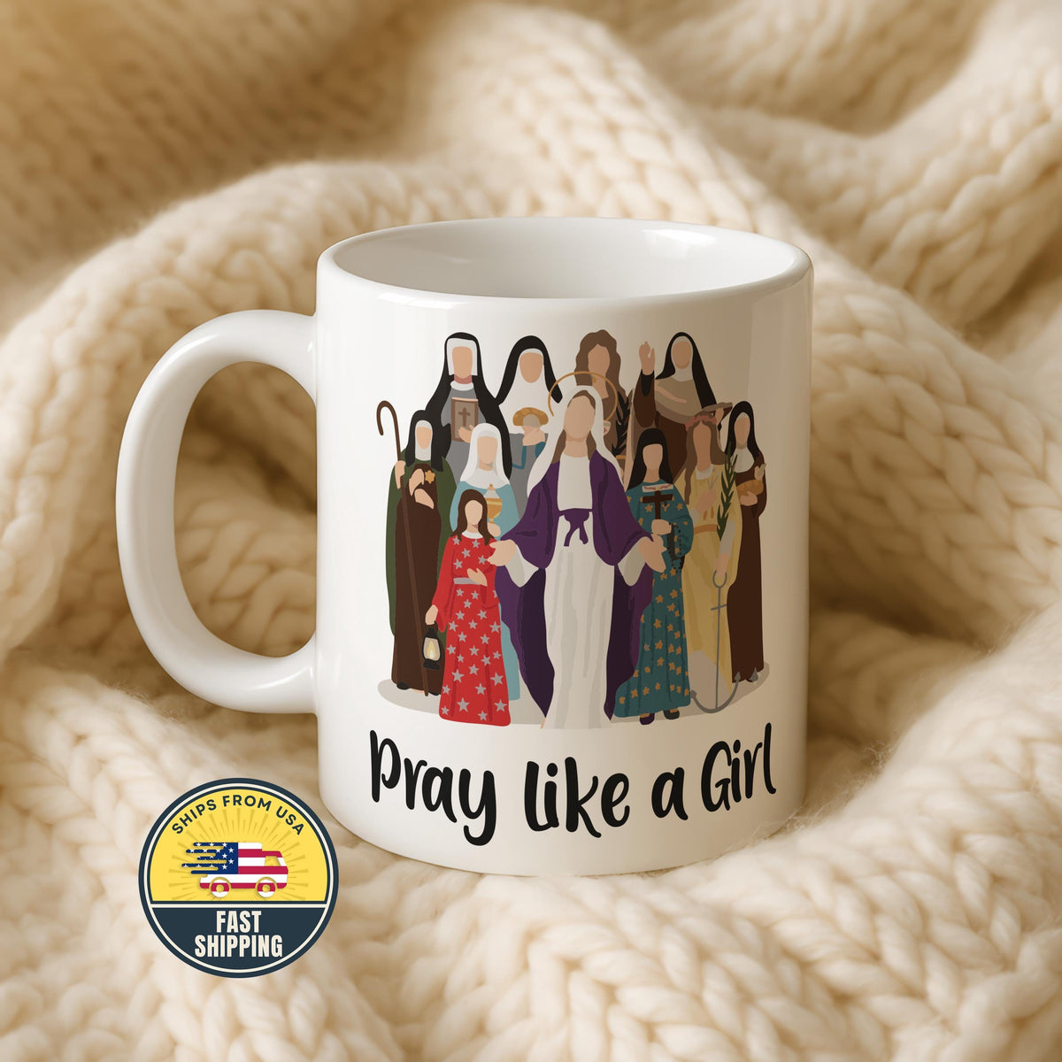 Pray Like A Girl Mug, Catholic Girl Coffee Mug, Religious Gifts for Women