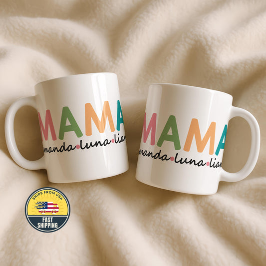 Custom Mama Mug with Kids Name, Mommy Coffee Mug, Personalized Mama Gift