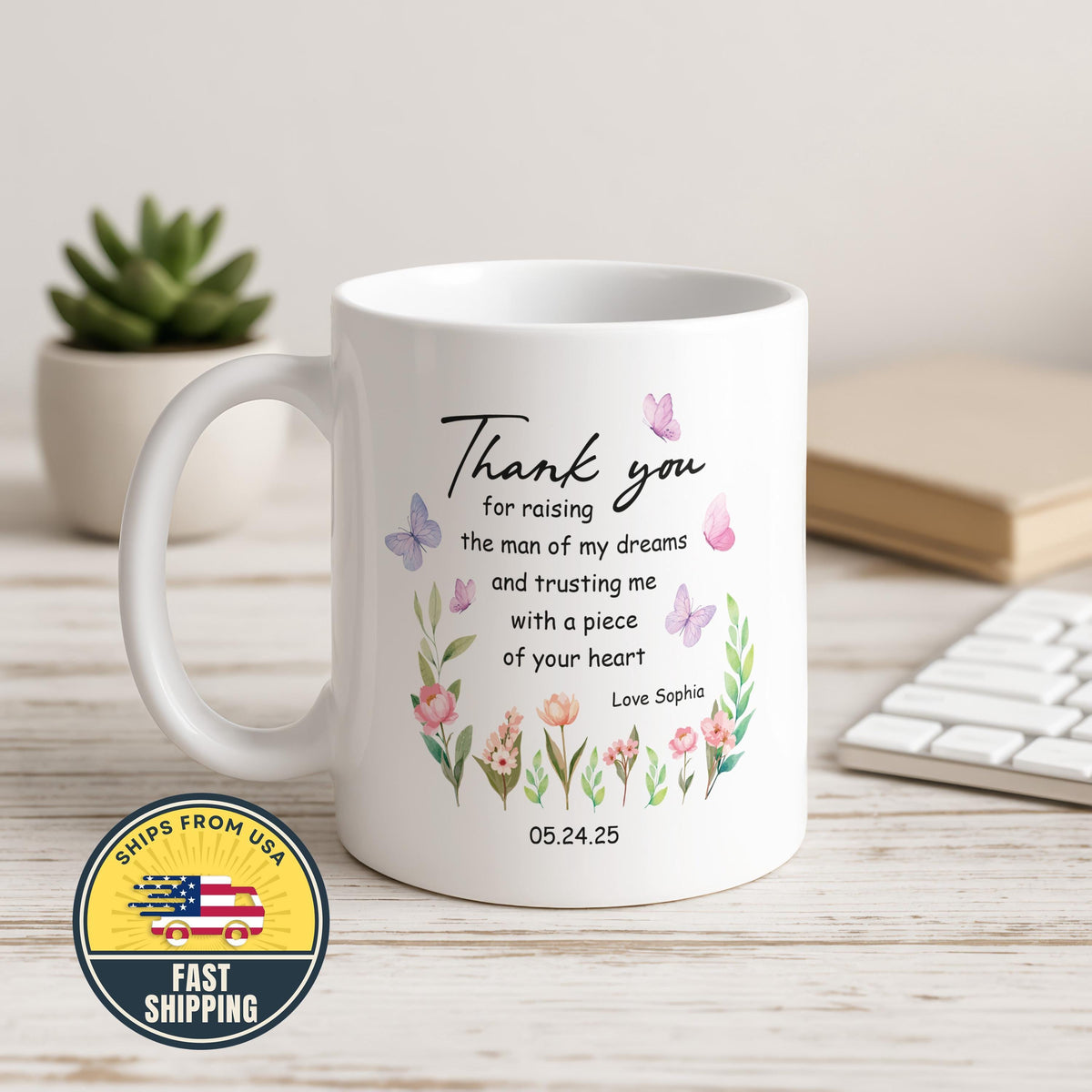 Personalized Ceramic Mug, Thank You Gift for Mother in Law, Wedding Gift from Bride