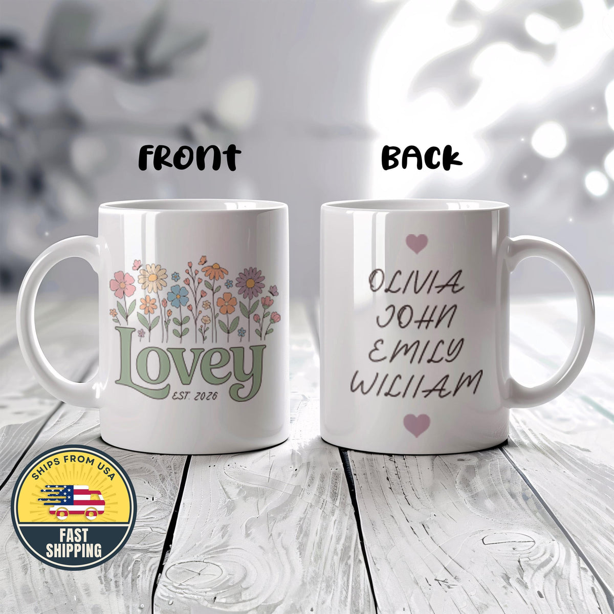 Custom Floral Lovely Mug, Custom Coffee Cup For Family, Personalized Mug With Children Names