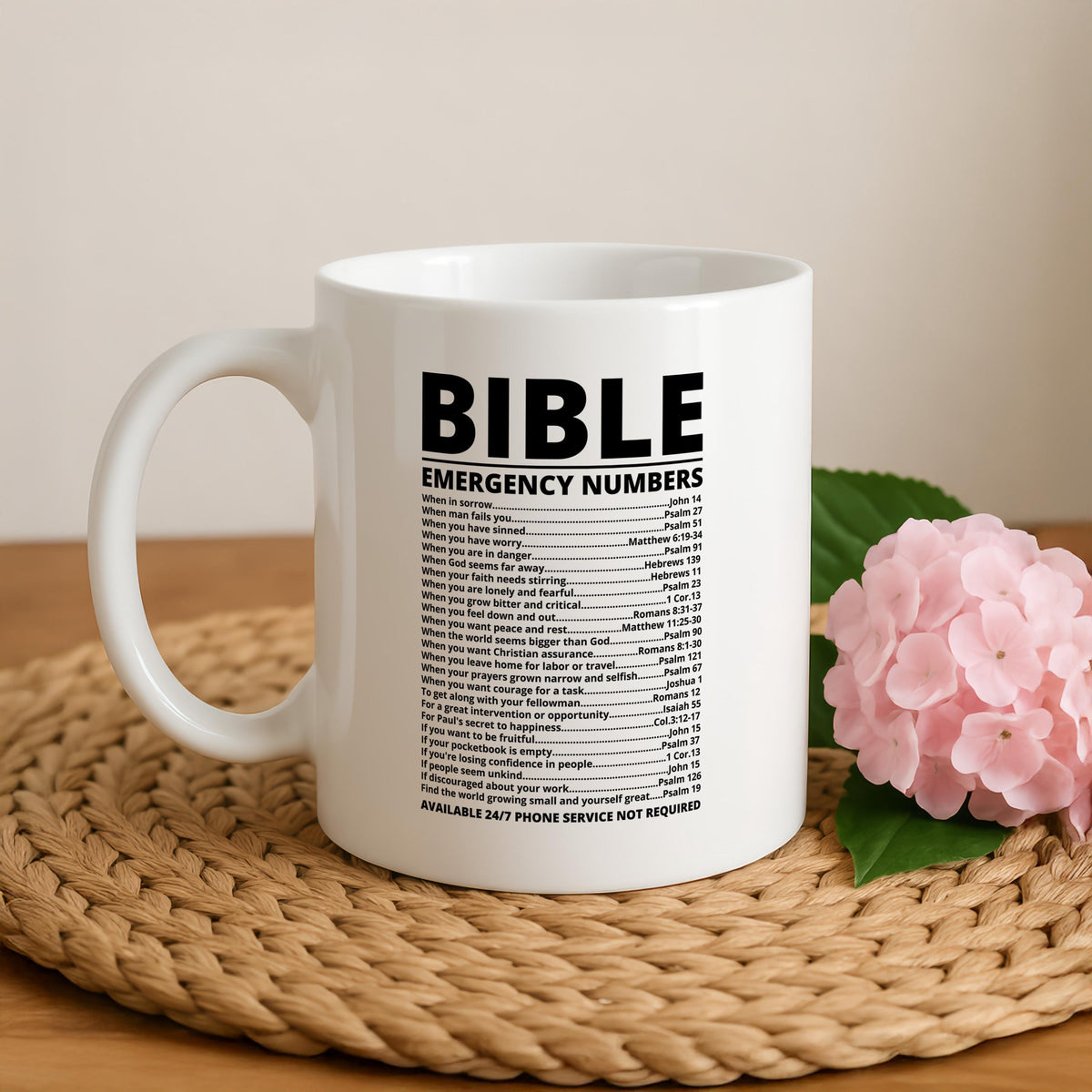 Funny Bible Emergency Numbers Pottery Tea Cup, Religious Bible Verses Theme Ceramic Mug