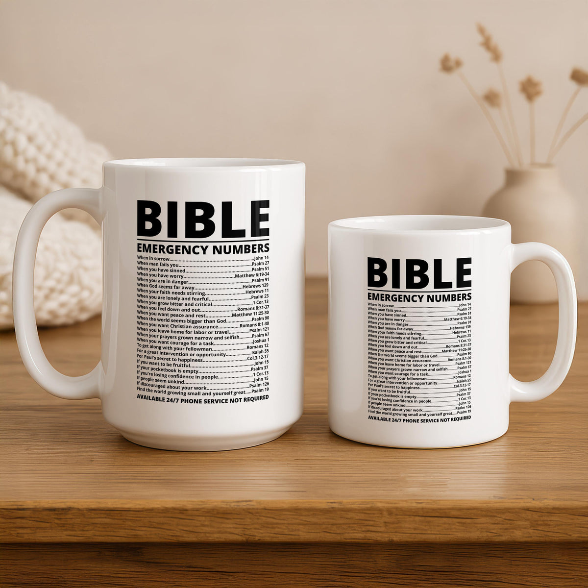 Funny Bible Emergency Numbers Pottery Tea Cup, Religious Bible Verses Theme Ceramic Mug