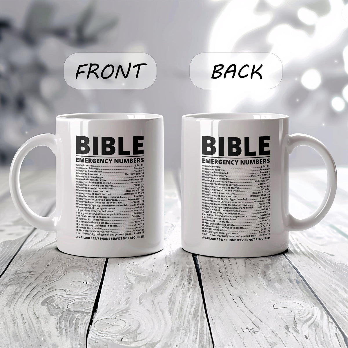Funny Bible Emergency Numbers Pottery Tea Cup, Religious Bible Verses Theme Ceramic Mug