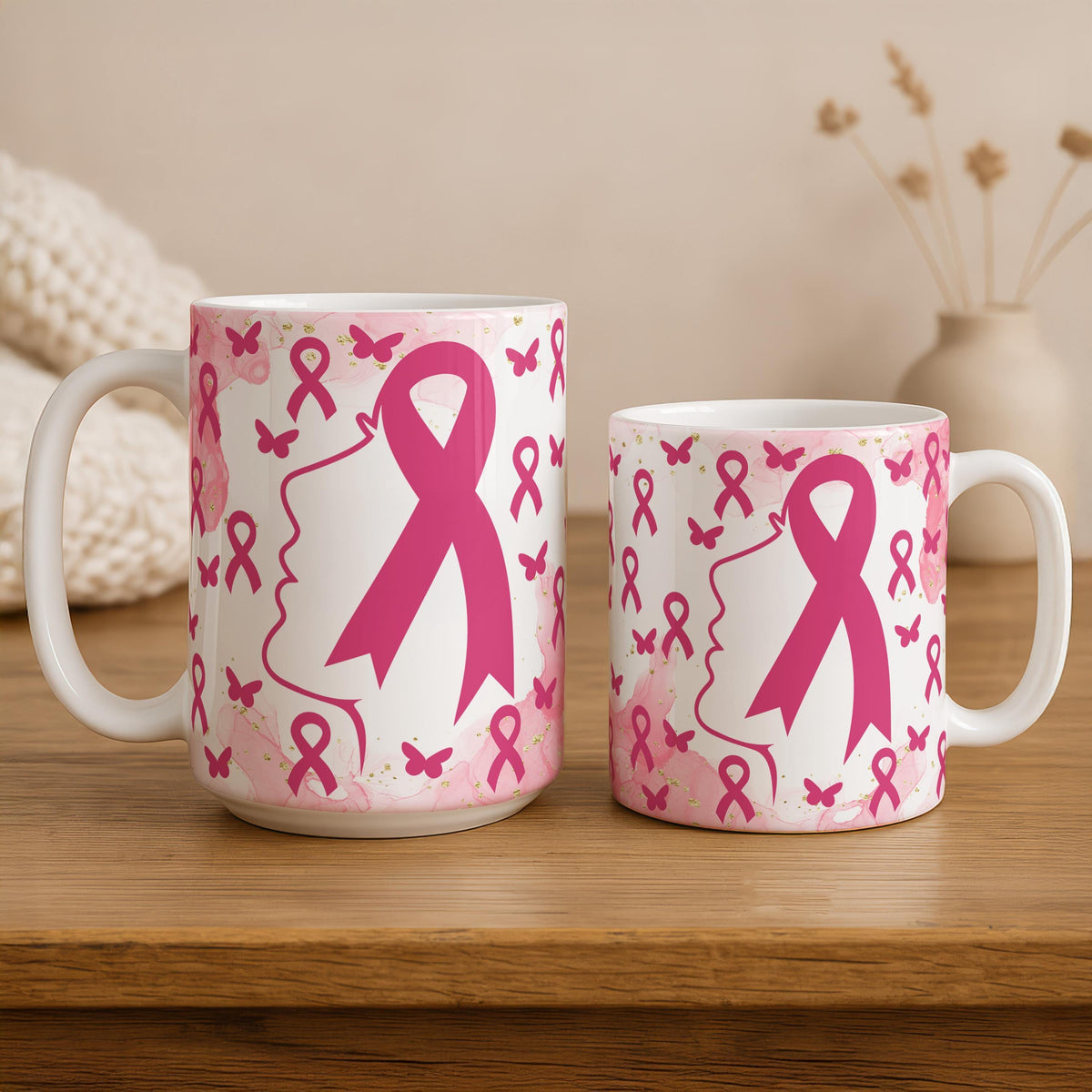 Breast Cancer Awareness Mug, Cute Pink Ribbon Survivor Gift Ceramic Cup