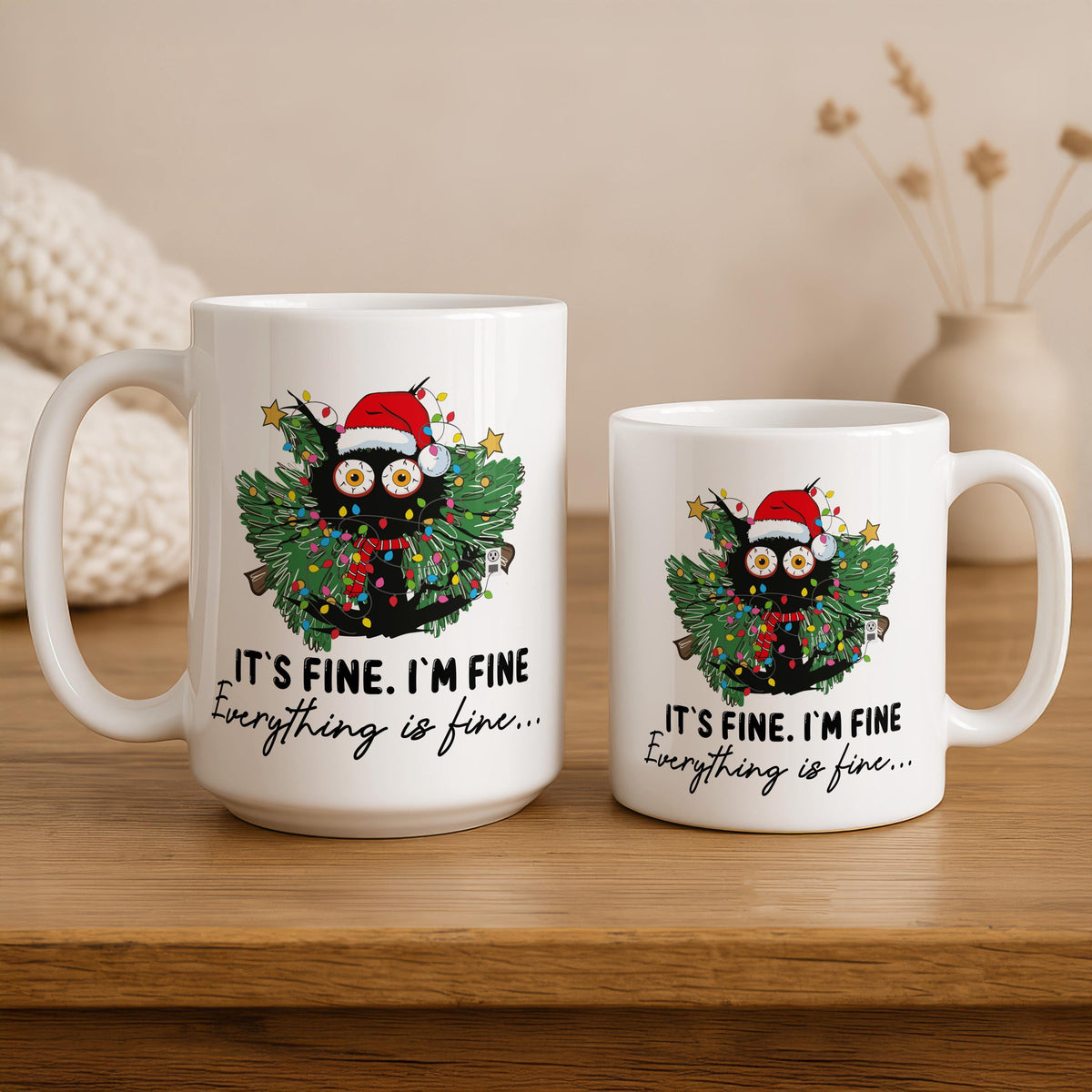 It's Fine I'm Fine Everything Is Fine Mug, Funny Christmas Humor Coffee Cup