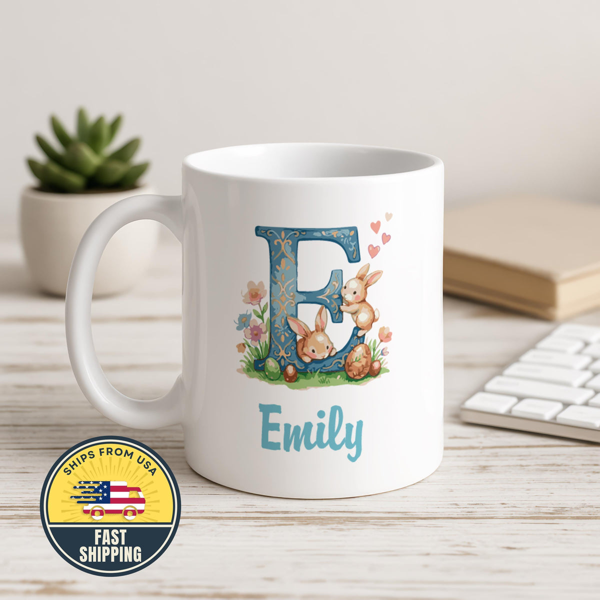 Personalized Bunny Name Mug, Bunny Design Ceramic Cup, Cute Easter Bunny Coffee Mug