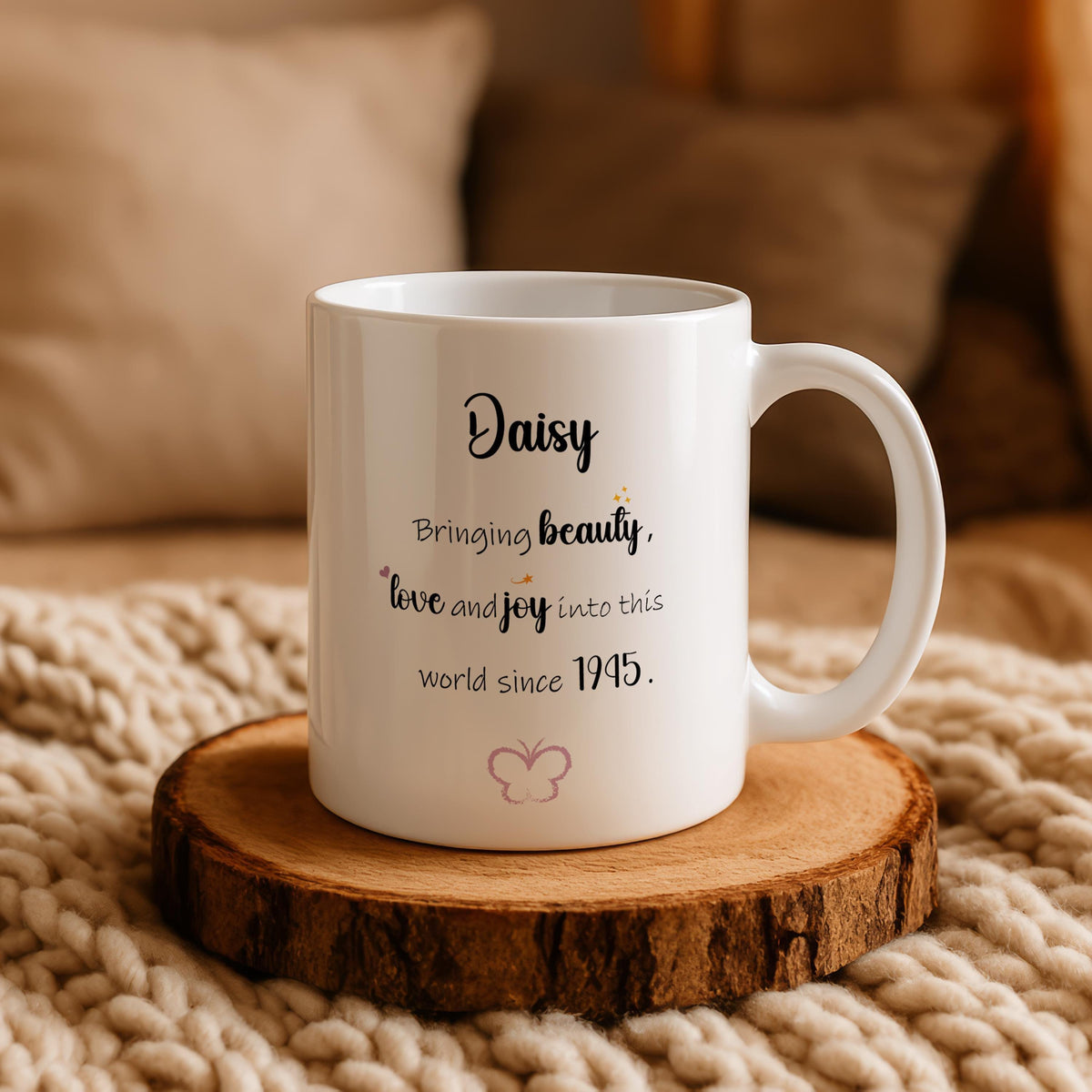 Personalized Birthday Mug, Custom Name and Year Coffee Cup, Floral Ceramic Cup