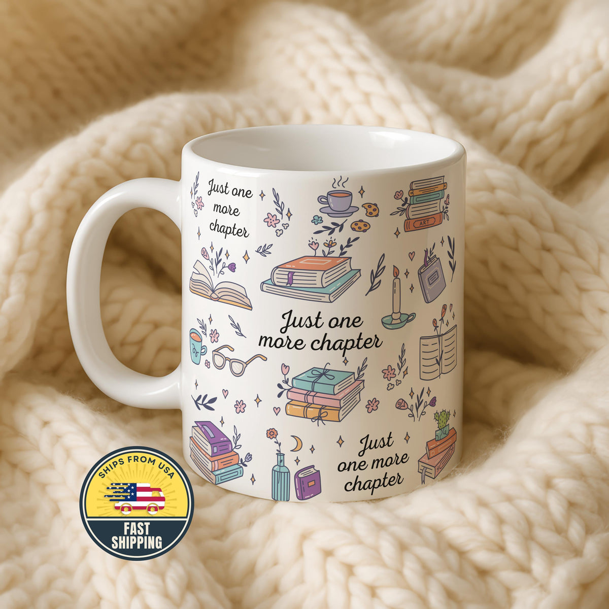 Just One More Chapter Mug, Book Lover Coffee Cup, Girls Book Club Gift, Librarian Gift